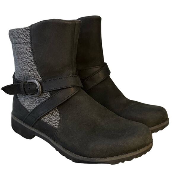 Eddie Bauer Covey Tweed and Leather Boots Size 7.5 Black Gray - Picture 1 of 9